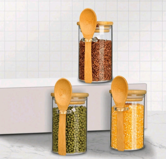 280ml Glass Jar with Bamboo lid and spoon